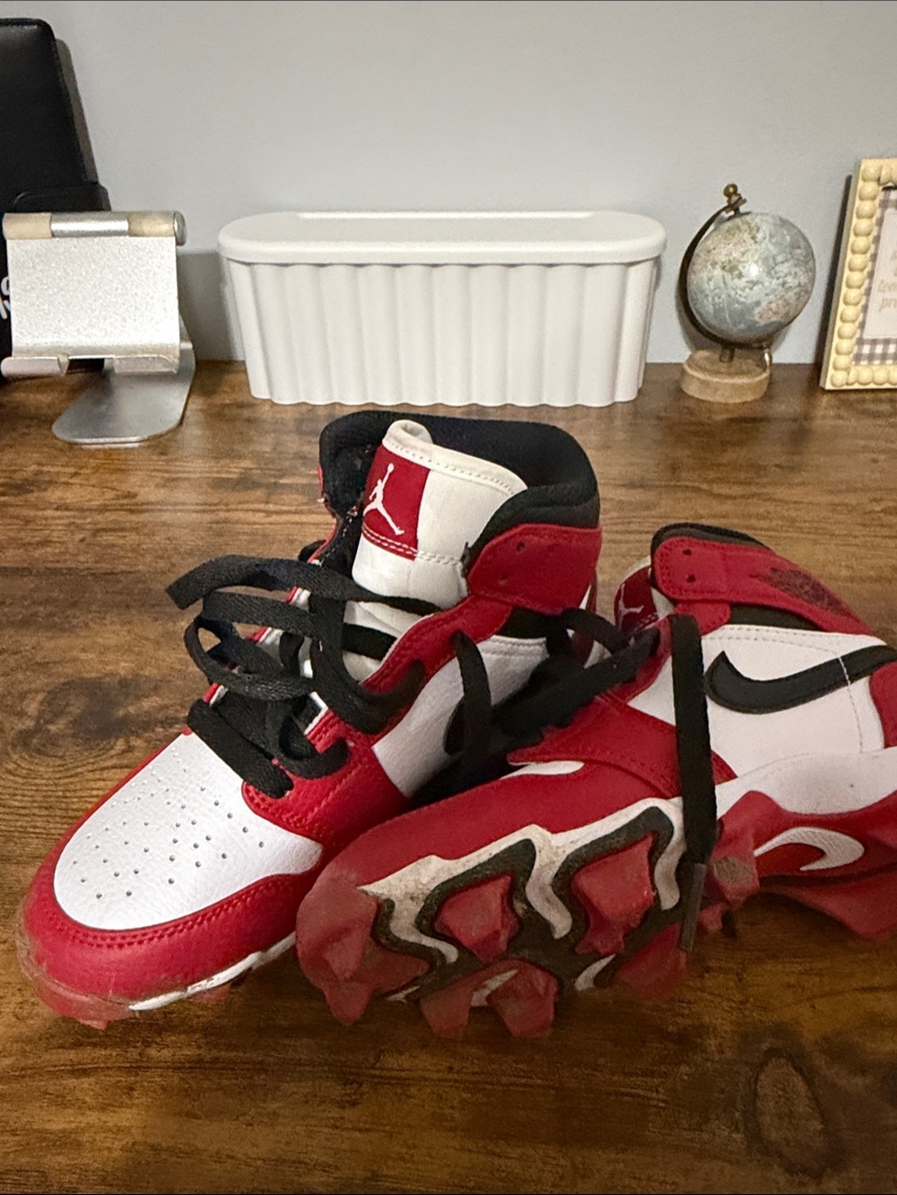 Jordan Kids Red White and Black High-Top Sneakers